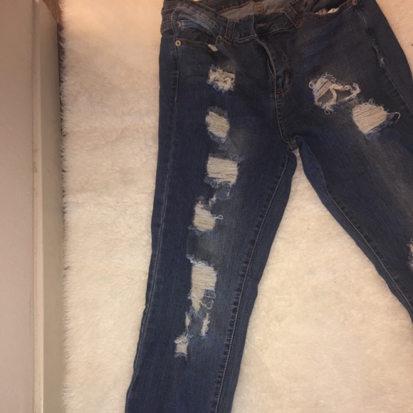 Forever 21 Distressed Blue Jeans - Picture 2 of 5